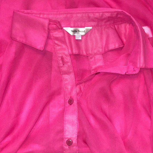 NWOT - Stella Tweed Bright Hot Pink Button Down - Picture 3 of 4